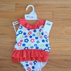 Carter's Red and Blue Floral Kids Swim One Piece